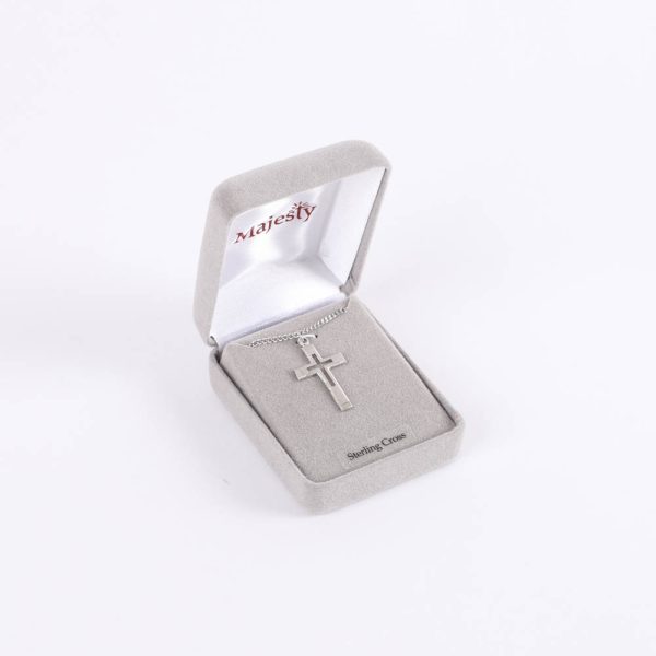 Necklace - Sterling Silver - Outlined Cross with Brushed Silver - 18" Silver - Swanson Christian Products