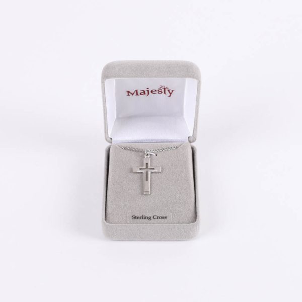 Necklace - Sterling Silver - Outlined Cross with Brushed Silver - 18" Silver - Swanson Christian Products
