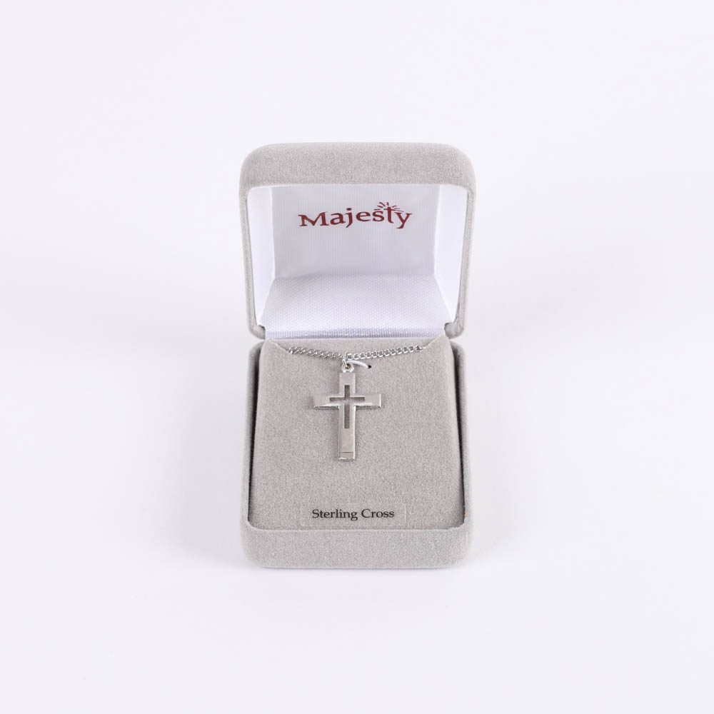 Necklace - Sterling Silver - Outlined Cross with Brushed Silver - 18" Silver - Swanson Christian Products