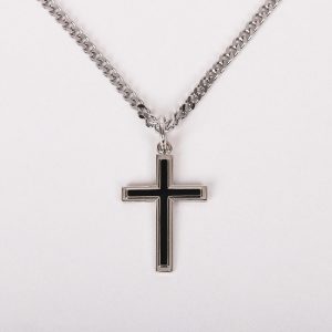 Necklace – Sterling Silver – Epoxy Filled Cross – 24″ Silver