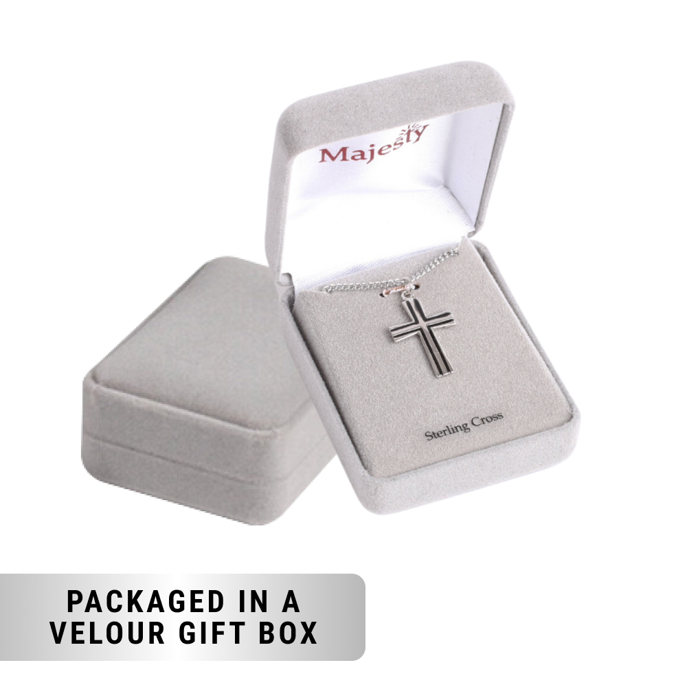 Necklace - Sterling Silver - Epoxy Lined Cross - 18" Silver - Image 7