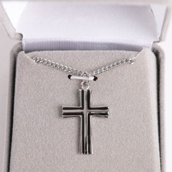 Necklace - Sterling Silver - Epoxy Lined Cross - 18" Silver - Swanson Christian Products