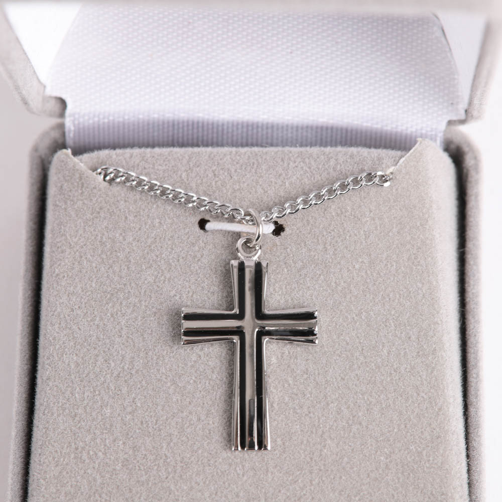 Necklace - Sterling Silver - Epoxy Lined Cross - 18" Silver - Swanson Christian Products