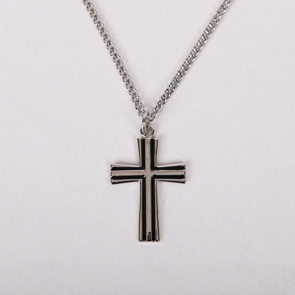 Necklace - Sterling Silver - Epoxy Lined Cross - 18" Silver