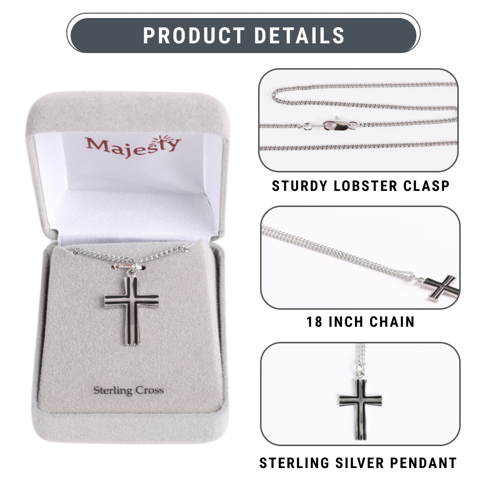 Necklace - Sterling Silver - Epoxy Lined Cross - 18" Silver - Image 8