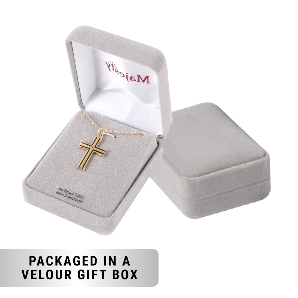 Necklace - Gold Plated Sterling Silver - Epoxy Lined Cross - 18" - Image 7