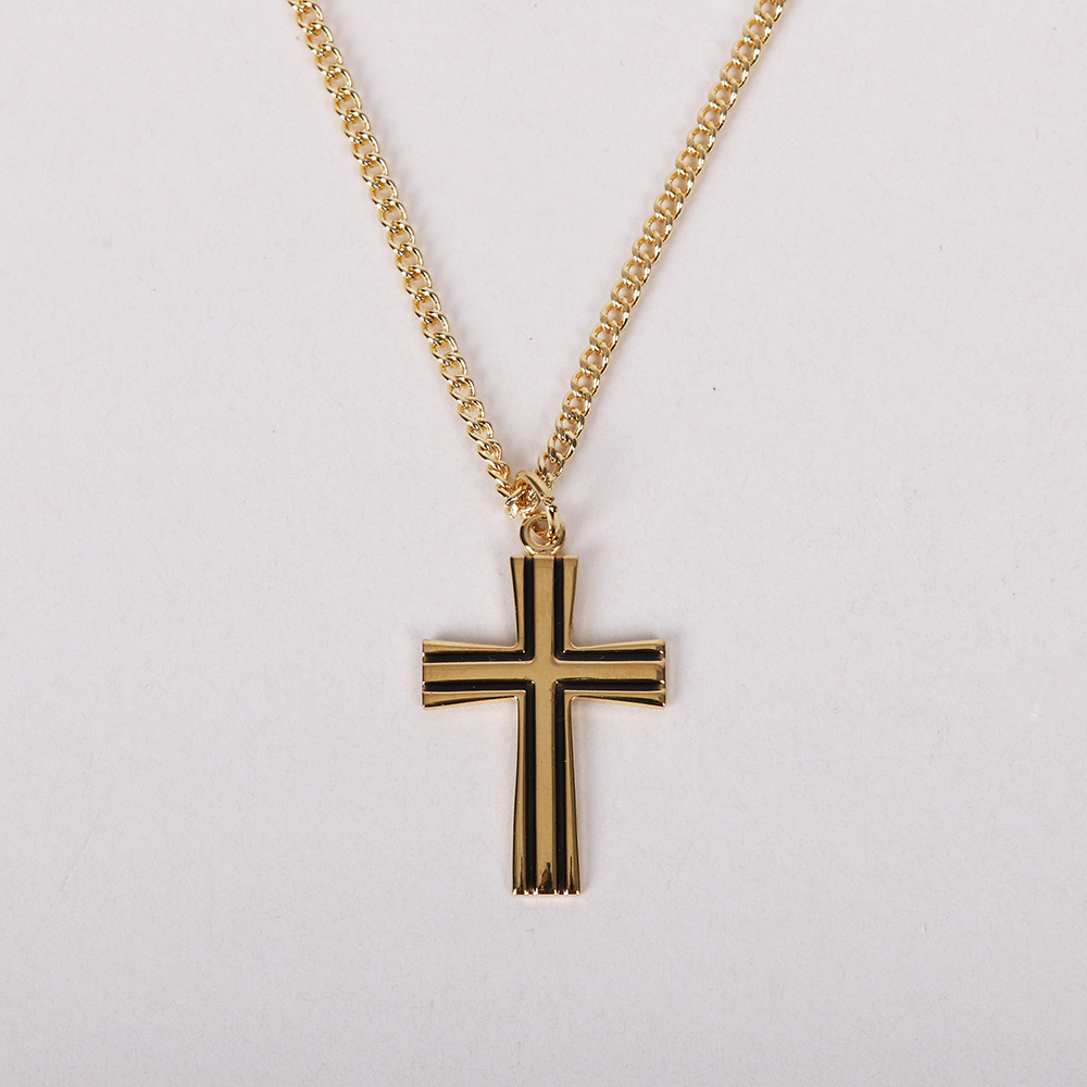 Necklace - Gold Plated Sterling Silver - Epoxy Lined Cross - 18"