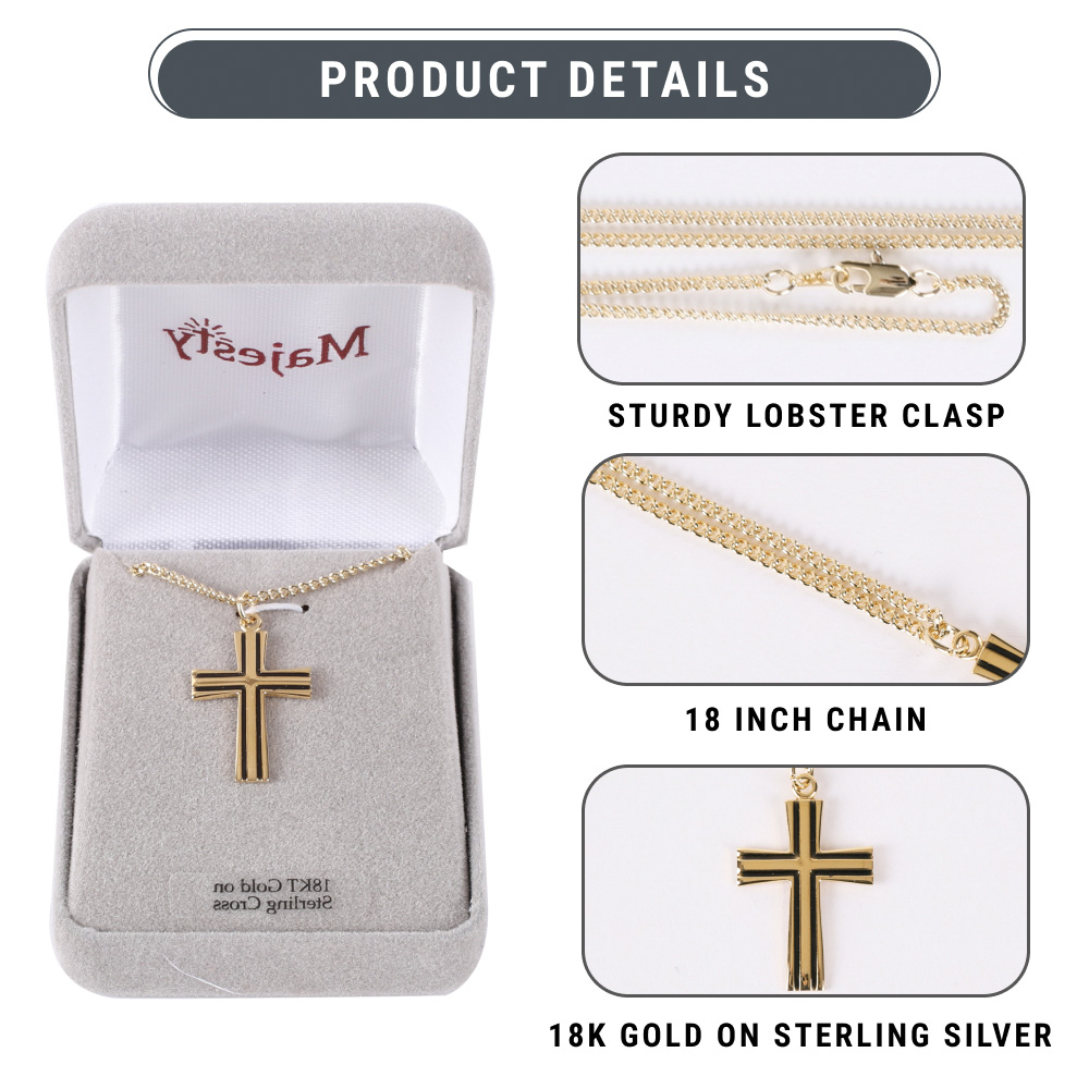 Necklace - Gold Plated Sterling Silver - Epoxy Lined Cross - 18" - Image 8