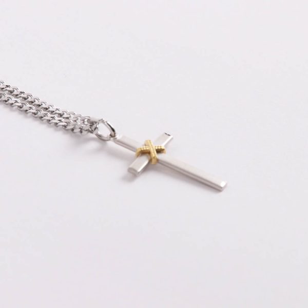 Necklace - Sterling Silver - Cross with Gold Rope - 24" Matte Silver - Swanson Christian Products