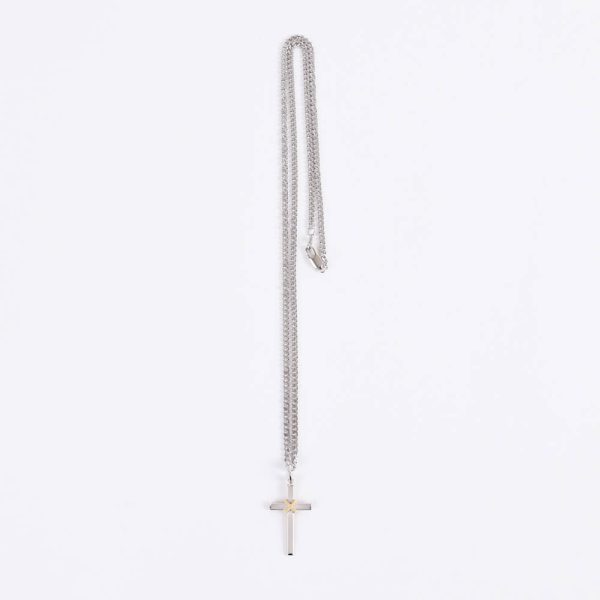 Necklace - Sterling Silver - Cross with Gold Rope - 24" Matte Silver - Swanson Christian Products