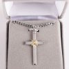 Necklace - Sterling Silver - Cross with Gold Rope - 24" Matte Silver - Swanson Christian Products