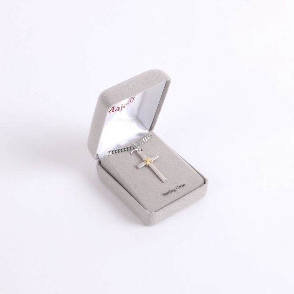 Necklace - Sterling Silver - Cross with Gold Rope - 24" Matte Silver - Swanson Christian Products