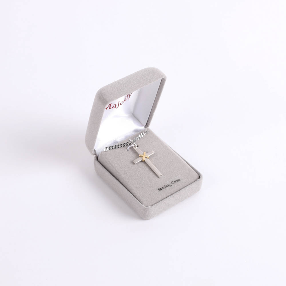 Necklace - Sterling Silver - Cross with Gold Rope - 24" Matte Silver - Swanson Christian Products
