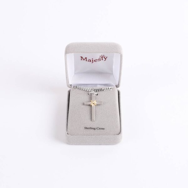 Necklace - Sterling Silver - Cross with Gold Rope - 24" Matte Silver - Swanson Christian Products