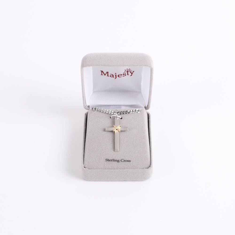 Necklace - Sterling Silver - Cross with Gold Rope - 24" Matte Silver - Swanson Christian Products