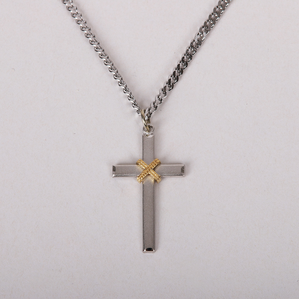 Necklace - Gold Plated Sterling Silver - Cross with Rope - 24" Matte Silver