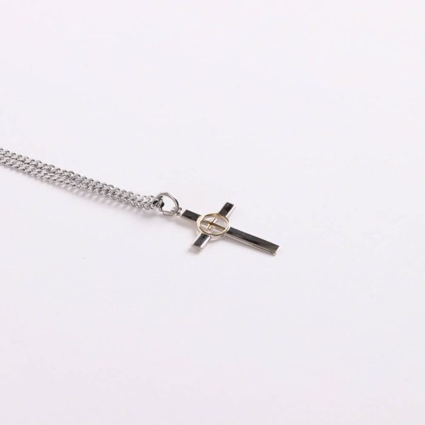 Necklace - Sterling Silver - Cross with Gold Cross Center - 24" Silver - Swanson Christian Products