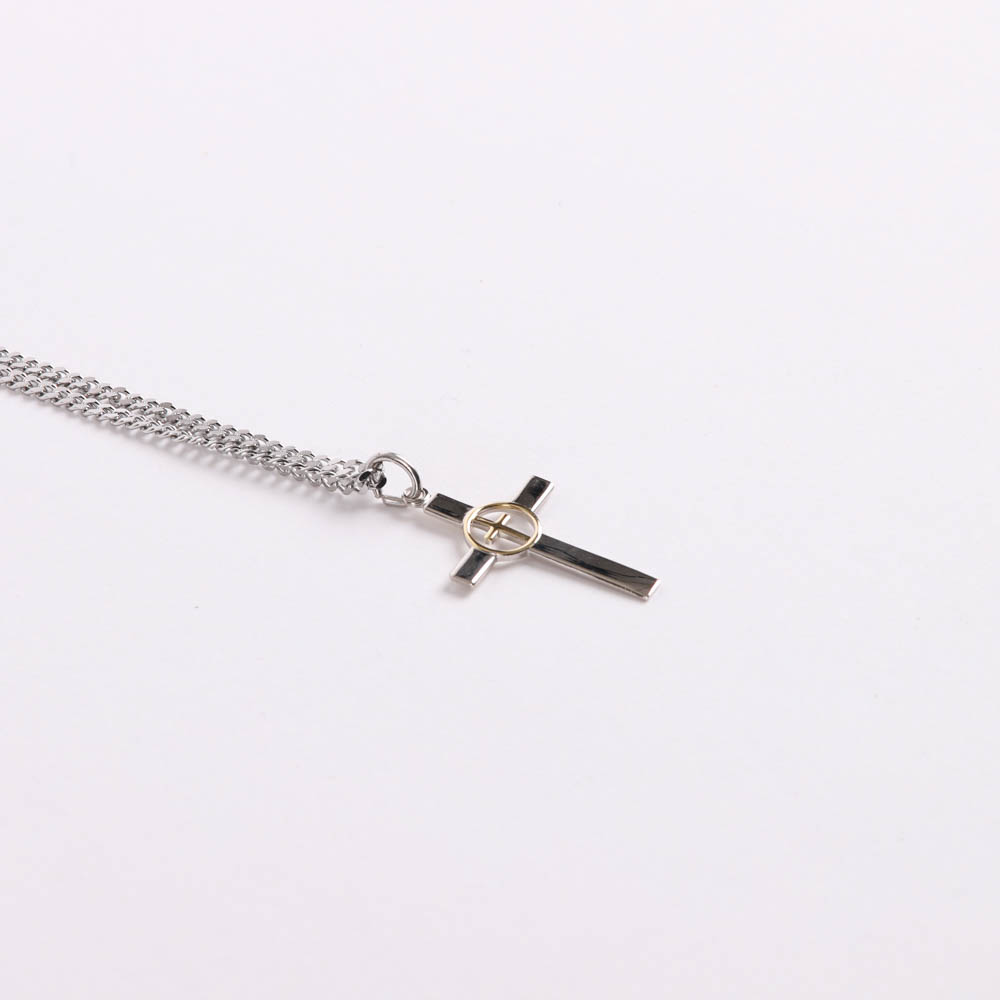 Necklace - Sterling Silver - Cross with Gold Cross Center - 24" Silver - Swanson Christian Products