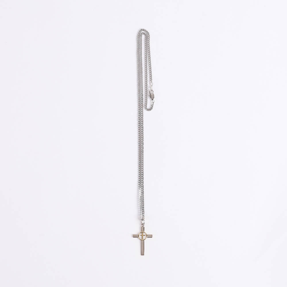 Necklace - Sterling Silver - Cross with Gold Cross Center - 24" Silver - Swanson Christian Products