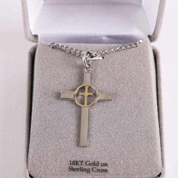 Necklace - Sterling Silver - Cross with Gold Cross Center - 24" Silver - Swanson Christian Products