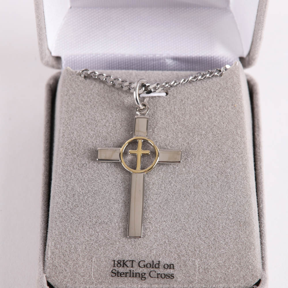 Necklace - Sterling Silver - Cross with Gold Cross Center - 24" Silver - Swanson Christian Products