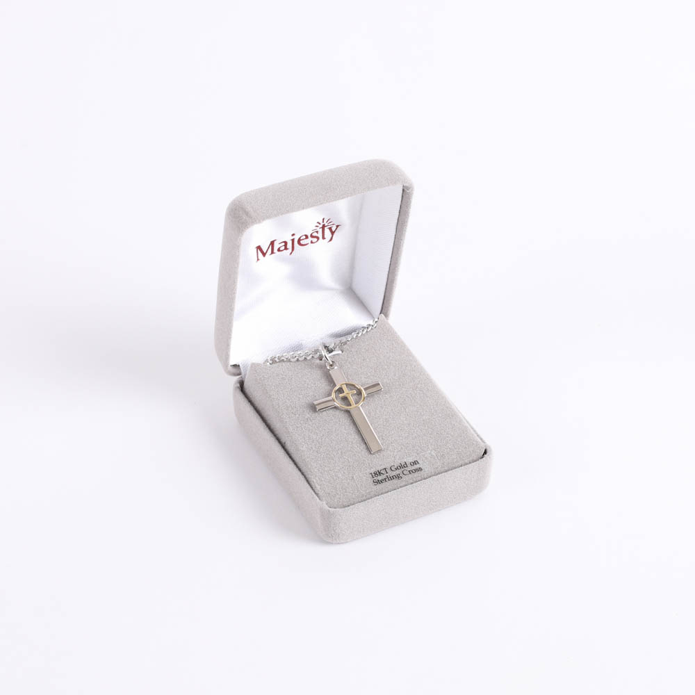 Necklace - Sterling Silver - Cross with Gold Cross Center - 24" Silver - Swanson Christian Products