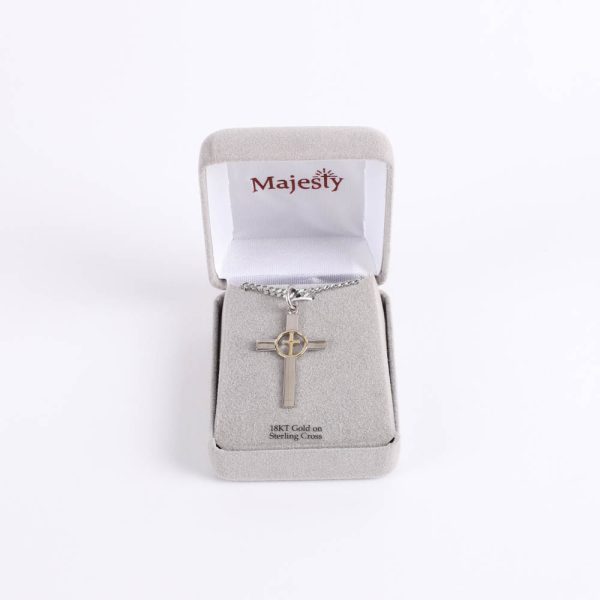 Necklace - Sterling Silver - Cross with Gold Cross Center - 24" Silver - Swanson Christian Products