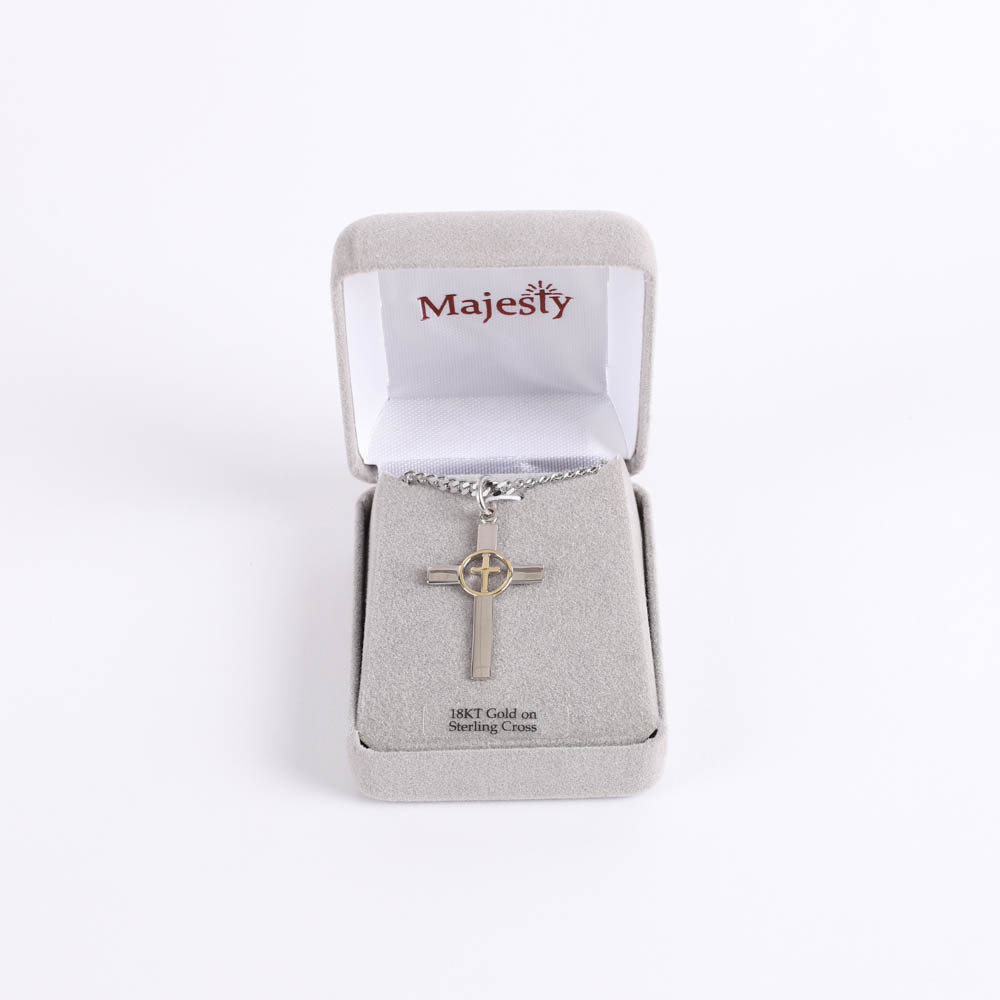 Necklace - Sterling Silver - Cross with Gold Cross Center - 24" Silver - Swanson Christian Products