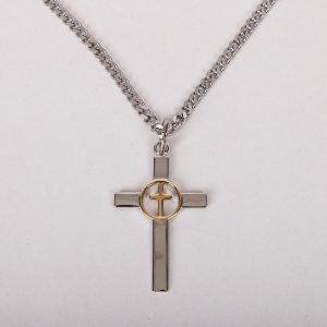 Necklace – Gold Plated Sterling Silver – Cross with Cross Center – 24″ Silver