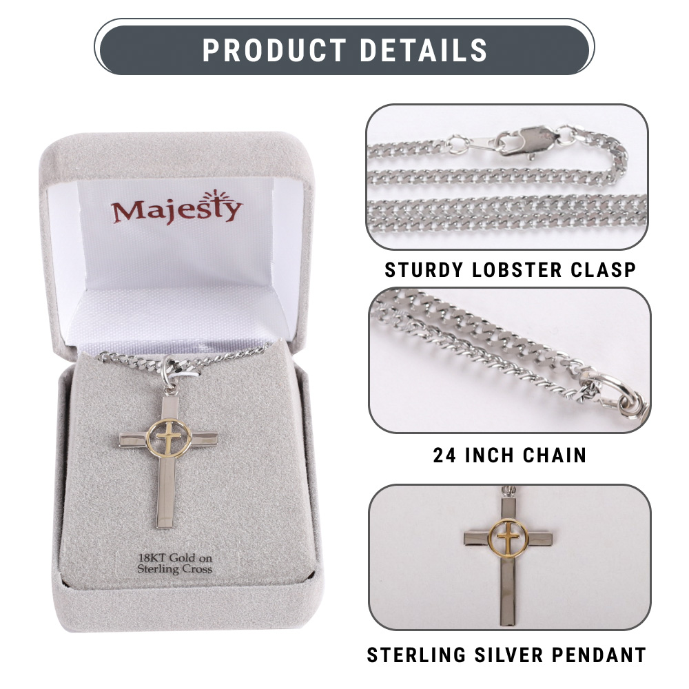 Necklace - Gold Plated Sterling Silver - Cross with Cross Center - 24" Silver - Image 8