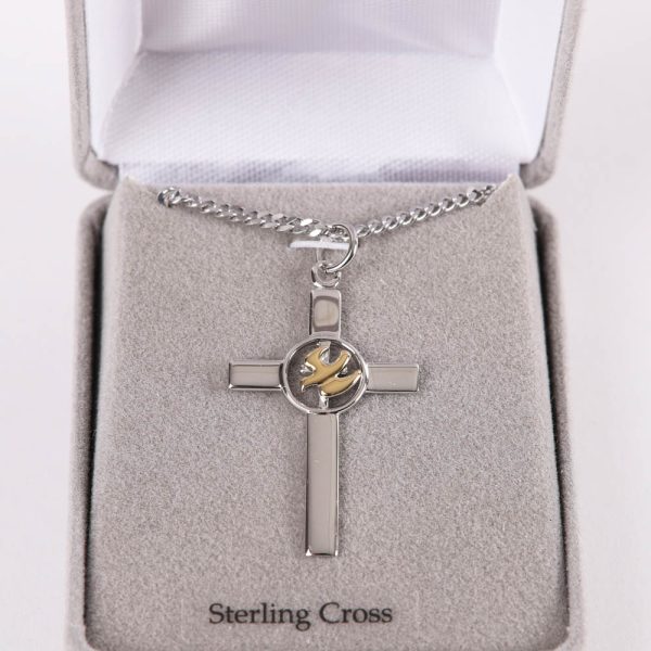 Necklace - Sterling Silver - Cross with Gold Dove Center - 20" Silver - Swanson Christian Product