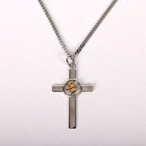 Necklace – Gold Plated Sterling Silver – Cross with Dove Center – 20″ Silver