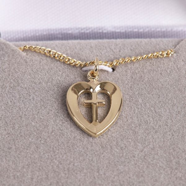 Necklace - Sterling Silver - Heart with Cross - 18" Gold - Swanson Christian Products