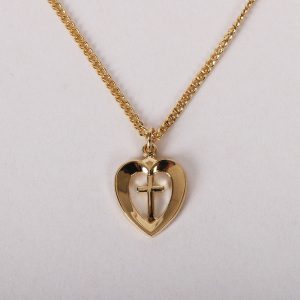 Necklace – Gold Plated Sterling Silver – Heart with Cross – 18″
