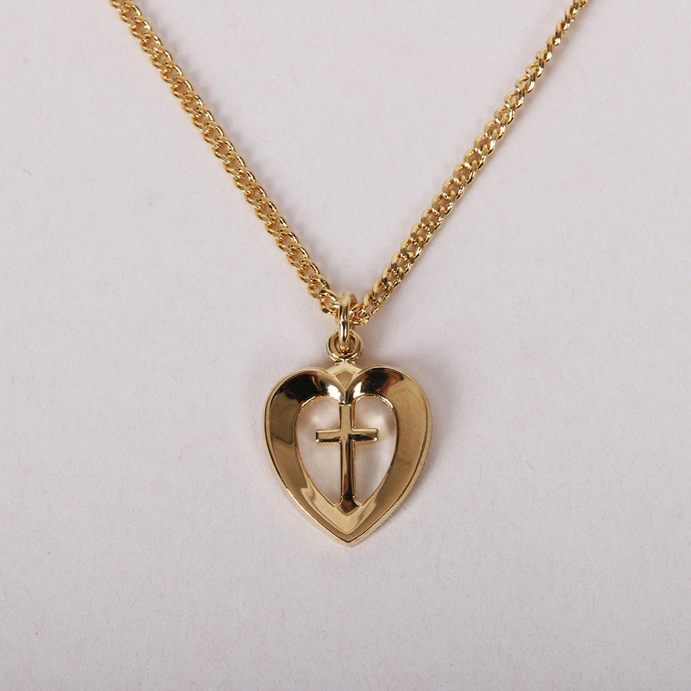 Necklace - Gold Plated Sterling Silver - Heart with Cross - 18"