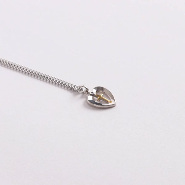 Necklace - Sterling Silver - Heart with Cross - 18" Silver with Gold - Swanson Christian Products
