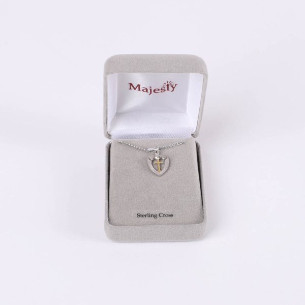 Necklace - Sterling Silver - Heart with Cross - 18" Silver with Gold - Swanson Christian Products