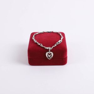 Bracelet – Rhodium and Cubic Zirconia with Heart/Dove Charm