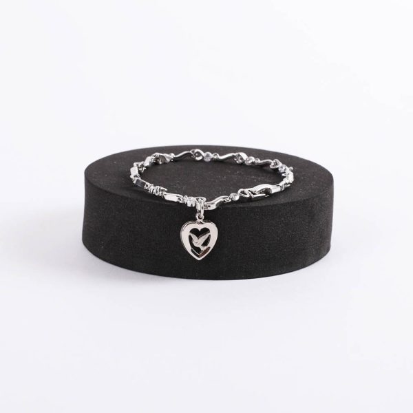 Bracelet - Rhodium and Cubic Zirconia with Heart/Dove Charm - Swanson Christian Products