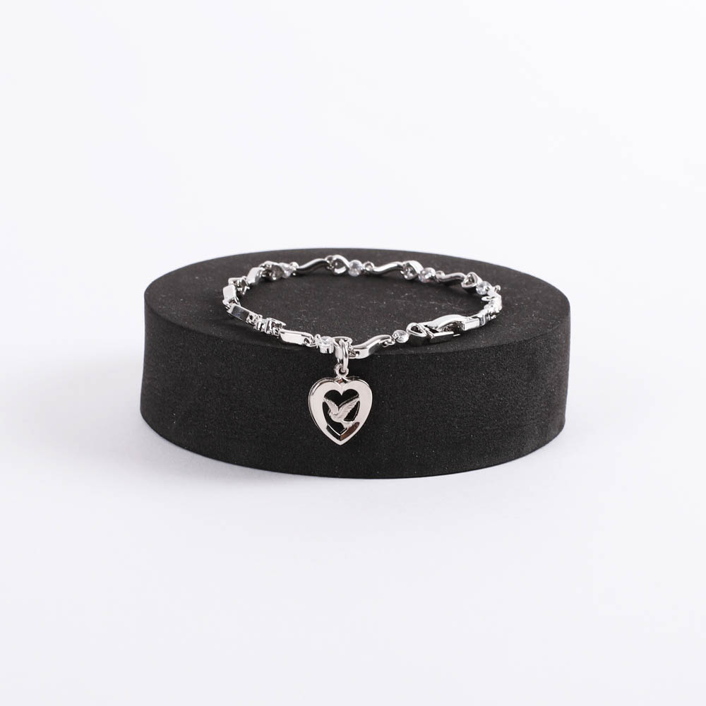 Bracelet - Rhodium and Cubic Zirconia with Heart/Dove Charm - Swanson Christian Products