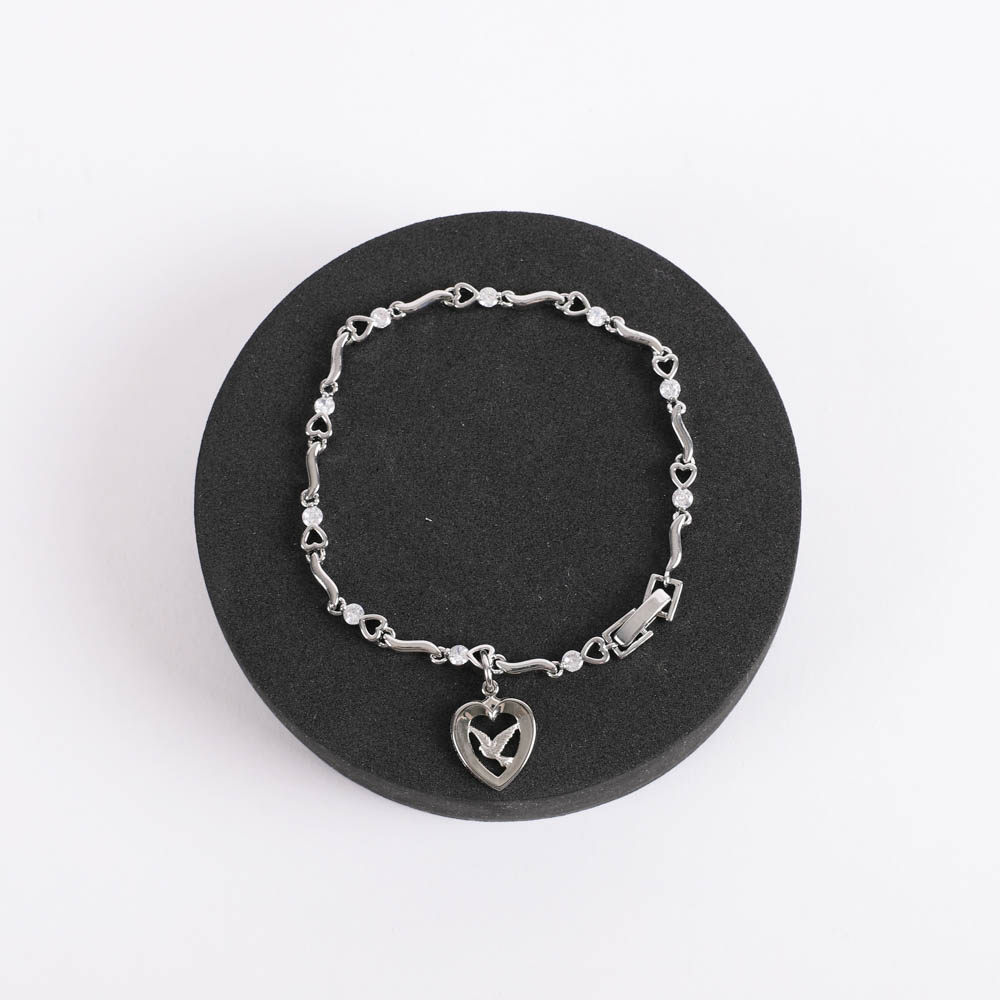 Bracelet - Rhodium and Cubic Zirconia with Heart/Dove Charm - Swanson Christian Products