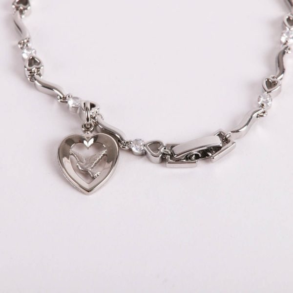 Bracelet - Rhodium and Cubic Zirconia with Heart/Dove Charm - Swanson Christian Products