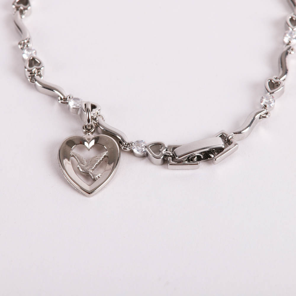 Bracelet - Rhodium and Cubic Zirconia with Heart/Dove Charm - Swanson Christian Products