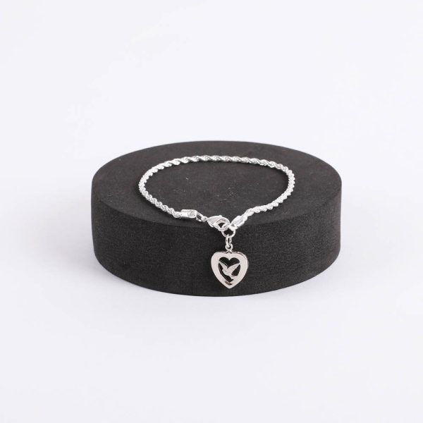 Bracelet - Rhodium Twisted Rope with Heart/Dove Charm - Silver - Swanson Christian Products