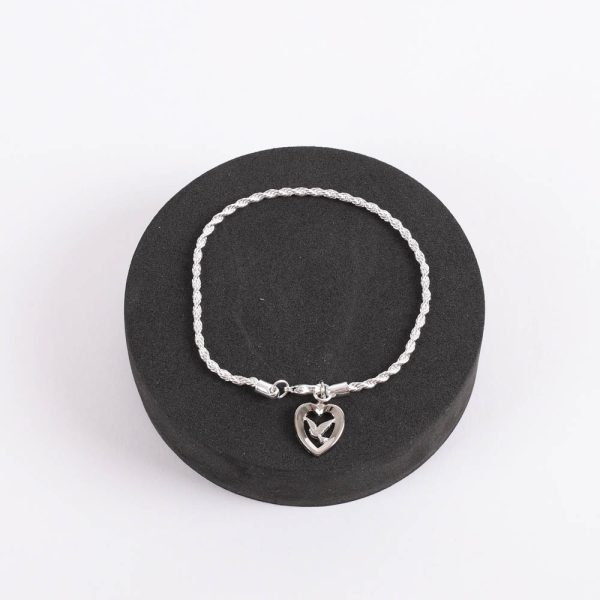 Bracelet - Rhodium Twisted Rope with Heart/Dove Charm - Silver - Swanson Christian Products