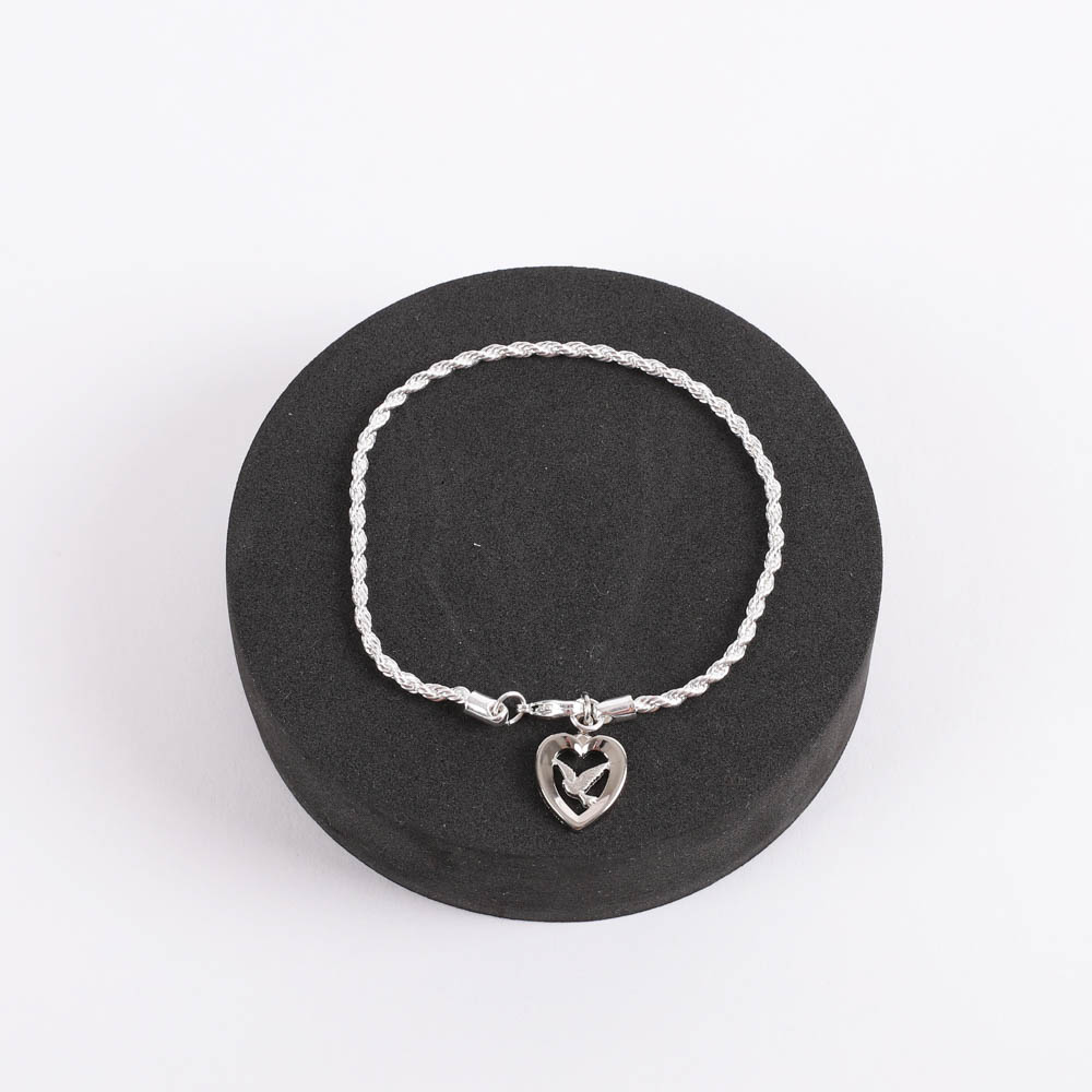 Bracelet - Rhodium Twisted Rope with Heart/Dove Charm - Silver - Swanson Christian Products