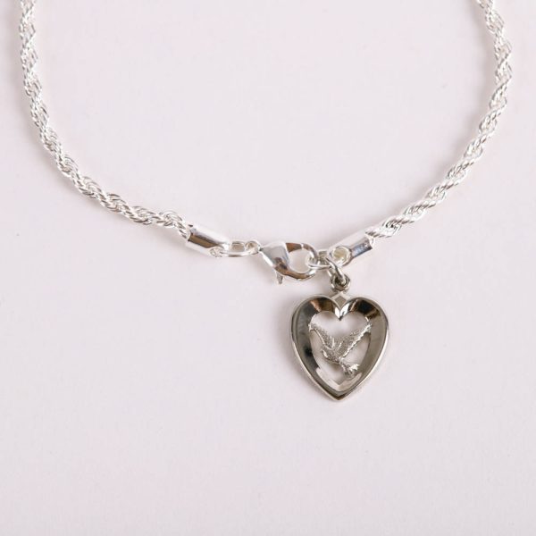 Bracelet - Rhodium Twisted Rope with Heart/Dove Charm - Silver - Swanson Christian Products