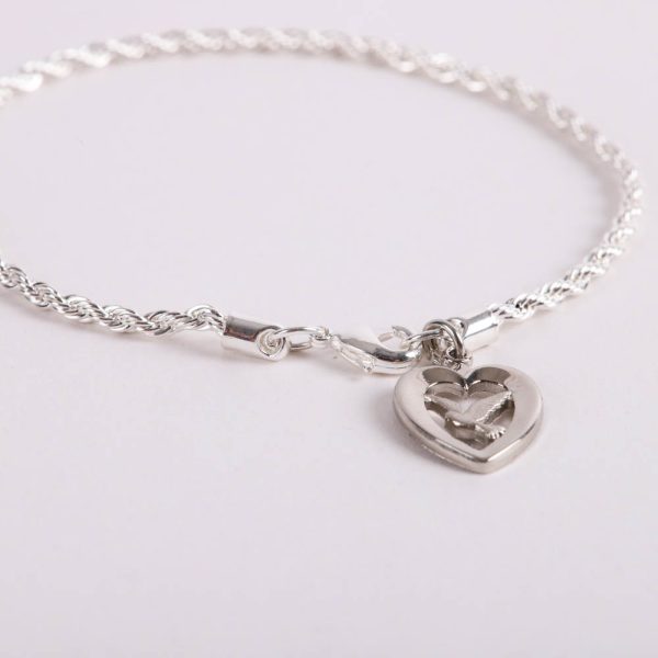 Bracelet - Rhodium Twisted Rope with Heart/Dove Charm - Silver - Swanson Christian Products