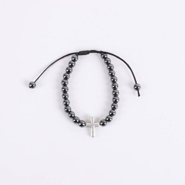 Bracelet - Hematite Beads with Cross - Adjustable - Swanson Christian Products