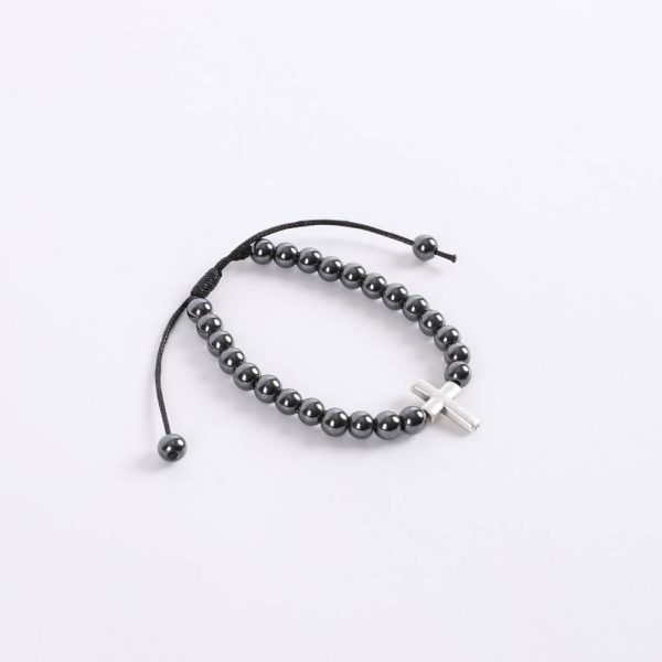 Bracelet - Hematite Beads with Cross - Adjustable - Swanson Christian Products